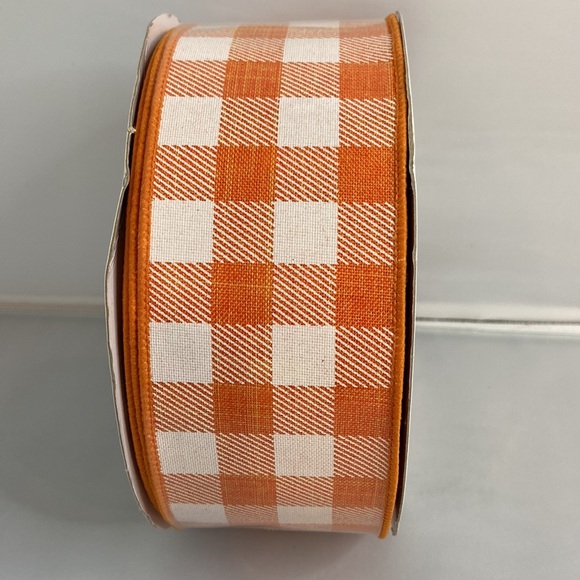 Orange & White Buffalo Check 50 yards Wired Ribbon - Picture 4 of 4